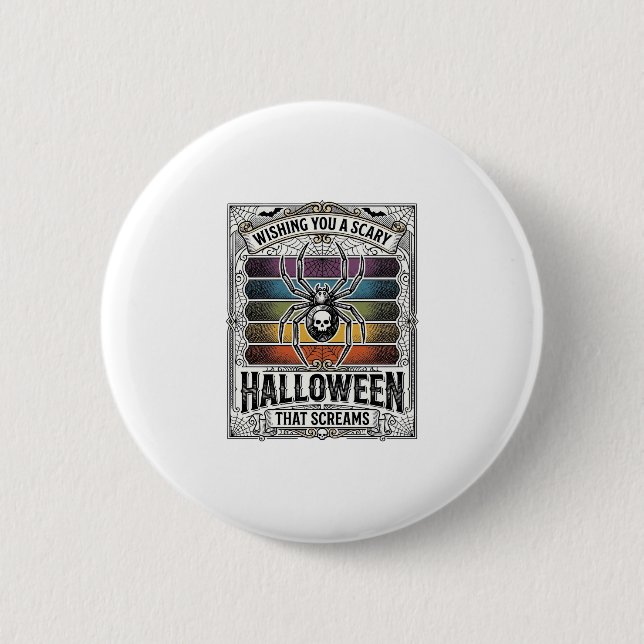 Halloween Spider Scary Retro Engraving Rainbow Web 2 Inch Round Button (Front)