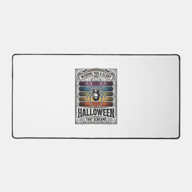 Halloween Spider Scary Retro Engraving Rainbow Web Desk Mat (Front)