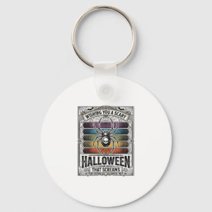 Halloween Spider Scary Retro Engraving Rainbow Web Keychain