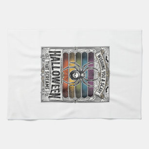 Halloween Spider Scary Retro Engraving Rainbow Web Kitchen Towel