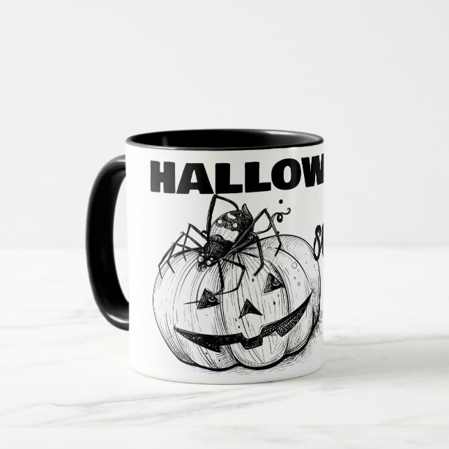 Halloween Spider Thinking Of Pumpkin Pie Mug (Front Left)