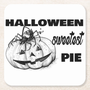 Halloween Spider Thinking Of Pumpkin Pie Square Paper Coaster