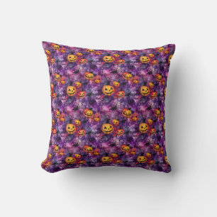 Halloween Spider Web and Jack O Lantern Throw Pillow