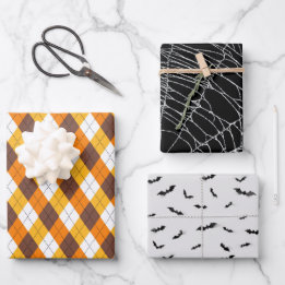 Halloween Spider Web Bats and Candy Corn Argyle Wrapping Paper Sheet