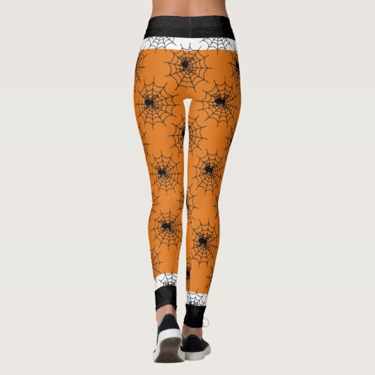 Halloween spider web black and orange leggings