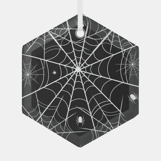 Halloween Spider Web Glass Ornament (Front)
