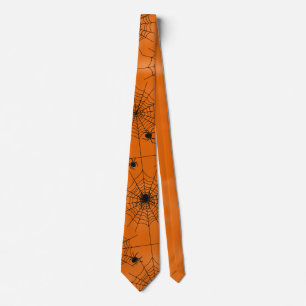 Halloween Spider Web Many Spiders on Orange Tie