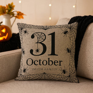 Halloween Spider Web Personalized October 31 Throw Pillow
