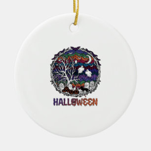 Halloween Spider Web Tree Ghosts Pumpkins Tombston Ceramic Ornament