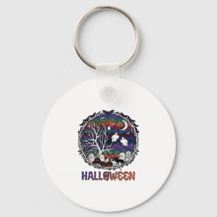 Halloween Spider Web Tree Ghosts Pumpkins Tombston Keychain