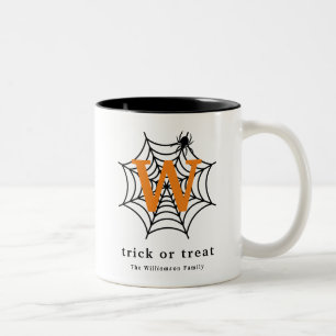 Halloween Spider Web Trick or Treat Monogram Two-Tone Coffee Mug
