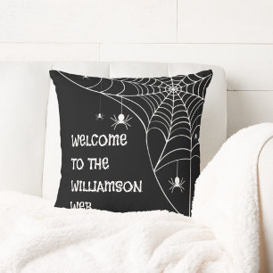 Halloween Spider Web Welcome Throw Pillow