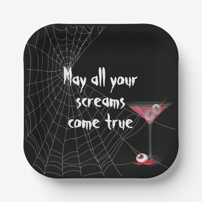 Halloween Spider Web With Eyeball Martini Paper Plate (Front)