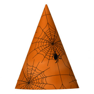 Halloween Spider Web with Spider on Orange Party Hat