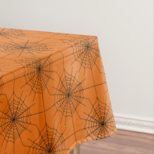 Halloween Spider Web with Spiders on Orange Tablecloth