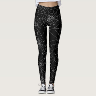 Halloween Spider Webs Cobwebs Black and White Leggings