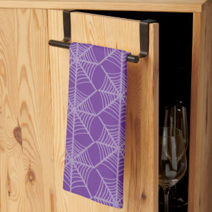 Halloween Spider Webs in Purple and White  Kitchen Towel