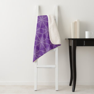 Halloween Spider Webs in Purple and White  Sherpa Blanket