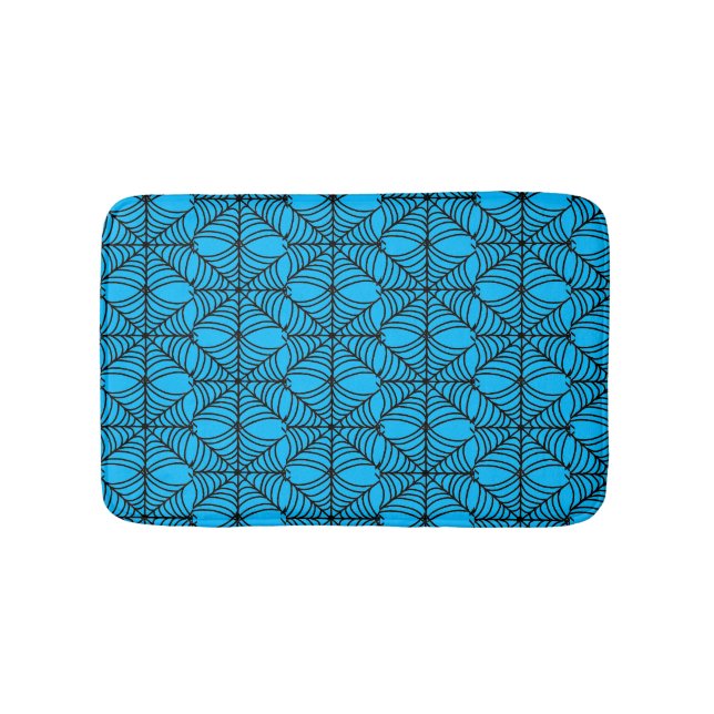 Halloween Spider Webs on Blue Bath Mat (Front)