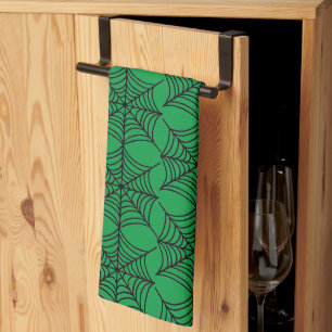 Halloween Spider Webs on Green Kitchen Towel