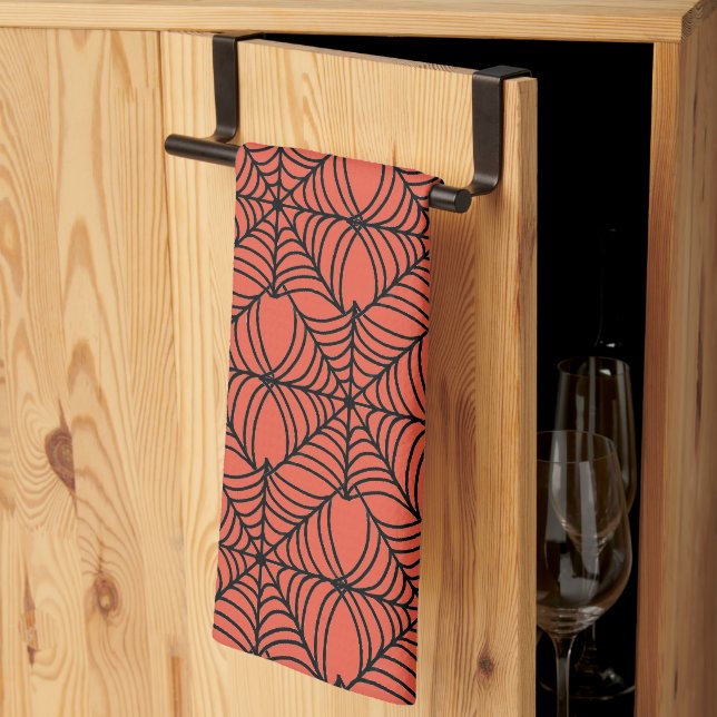 Halloween Spider Webs on Orange Kitchen Towel (Thirds Fold)
