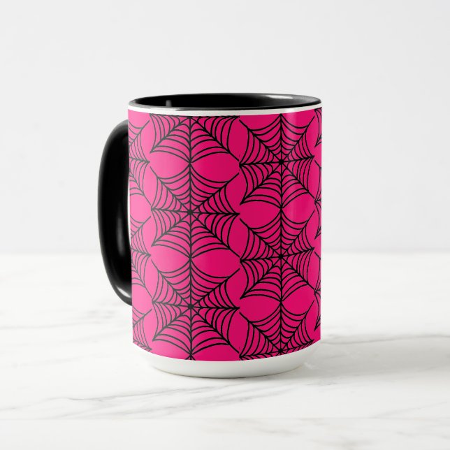 Halloween Spider Webs on Pink Mug (Front Left)