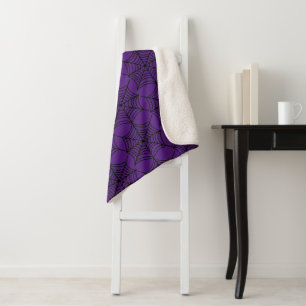 Halloween Spider Webs on Purple Sherpa Blanket