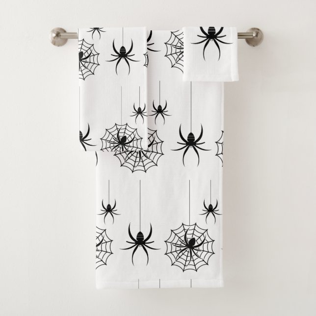 Halloween Spider Webs Pattern Spooky Cobweb Bath Towel Set (Insitu)