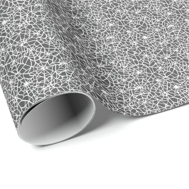 Halloween Spider Webs White Black Pattern Wrapping Paper (Roll Corner)