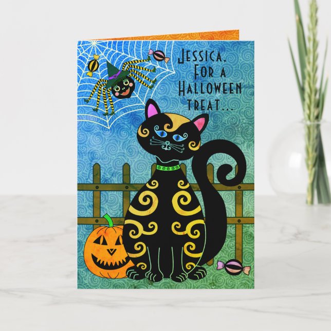 Halloween Spider Witch Personalized Card (Front)