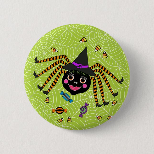 Halloween Spider Witch with Candy Round 2 Inch Round Button (Front)