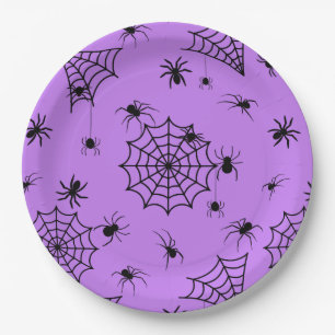 Halloween Spiders and Webs on Purple Paper Plate