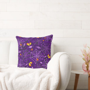 Halloween Spiders & Candy Purple Pillow