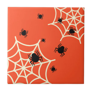Halloween Spiders on Web Tile
