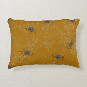 Halloween spiders web and pumpkins  accent pillow