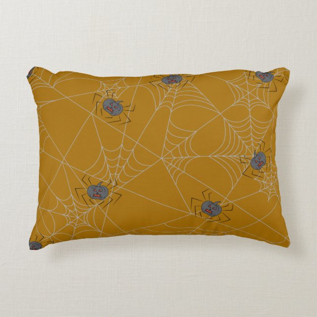 Halloween spiders web and pumpkins  accent pillow (Front)