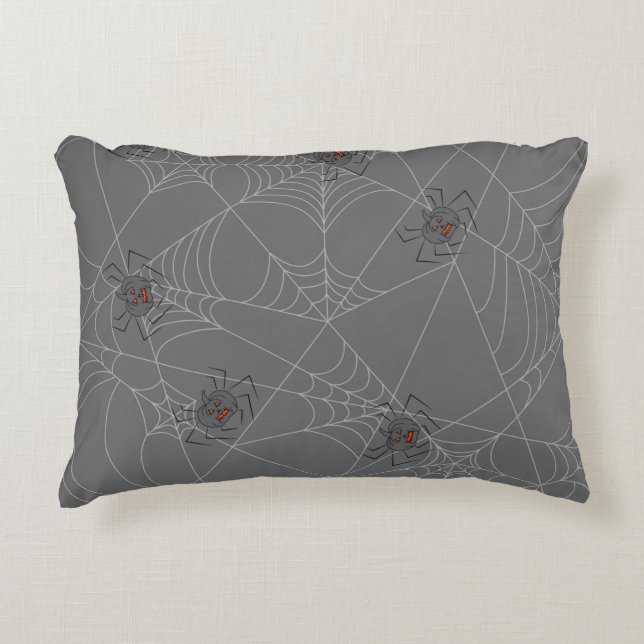 Halloween spiders web and pumpkins accent pillow (Front)
