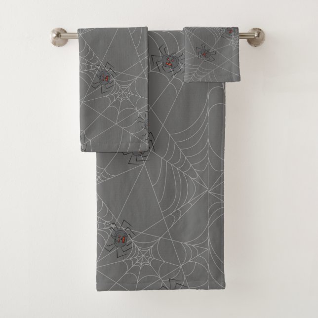 Halloween spiders web and pumpkins  bath towel set (Insitu)