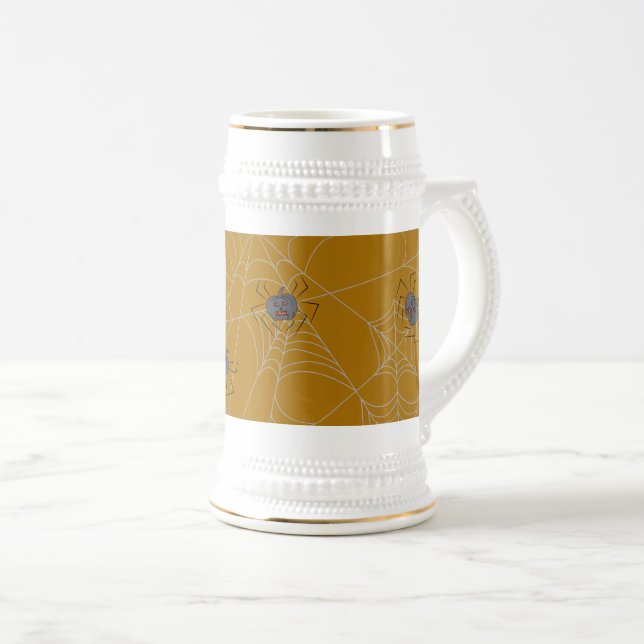 Halloween spiders web and pumpkins beer stein (Front Right)