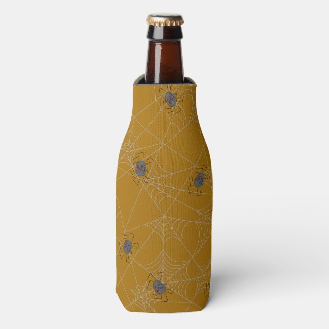 Halloween spiders web and pumpkins bottle cooler (Bottle Front)