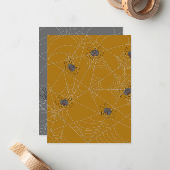Halloween spiders web and pumpkins  card (Front/Back In Situ)