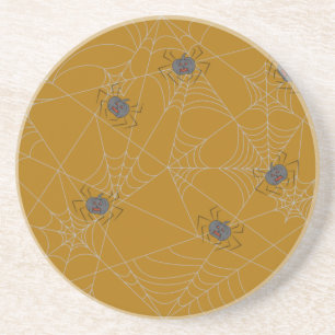 Halloween spiders web and pumpkins coaster