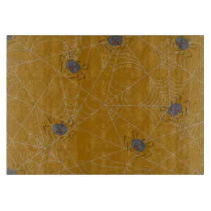 Halloween spiders web and pumpkins cutting board