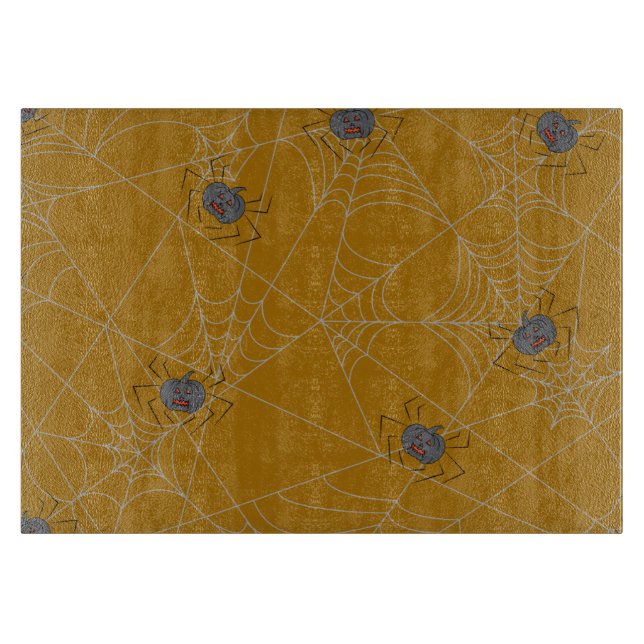 Halloween spiders web and pumpkins cutting board (Front)