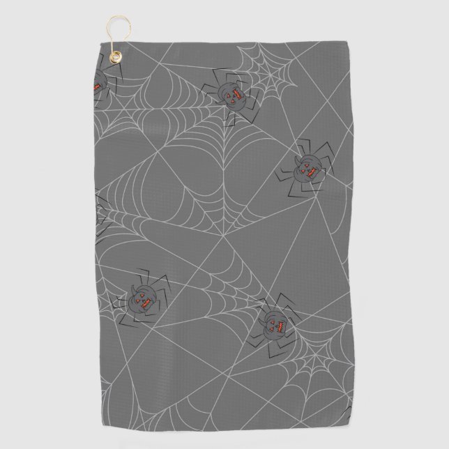 Halloween spiders web and pumpkins   golf towel (Front)