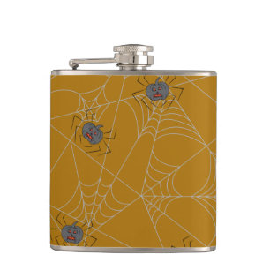 Halloween spiders web and pumpkins   hip flask