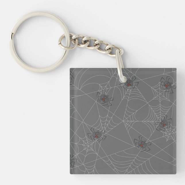 Halloween spiders web and pumpkins   keychain (Front)