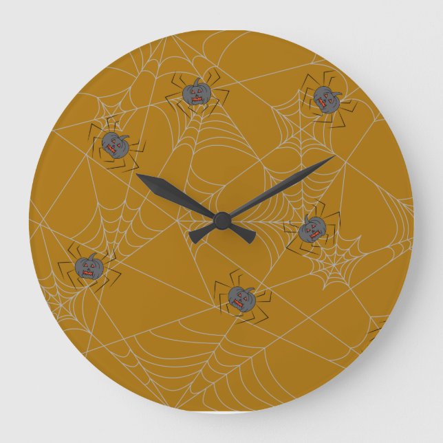 Halloween spiders web and pumpkins  large clock (Front)