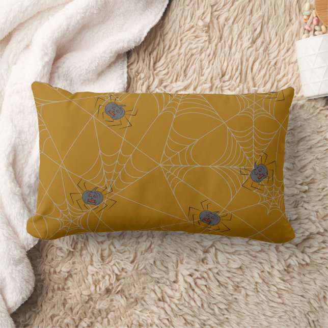 Halloween spiders web and pumpkins lumbar pillow (Blanket)