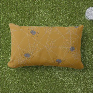 Halloween spiders web and pumpkins lumbar pillow